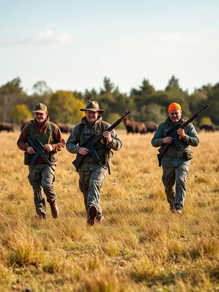 A photograph of hunters participating in a controlled hunt in the Le Clapier region, showcasing responsible hunting practices and adherence to safety regulations.
